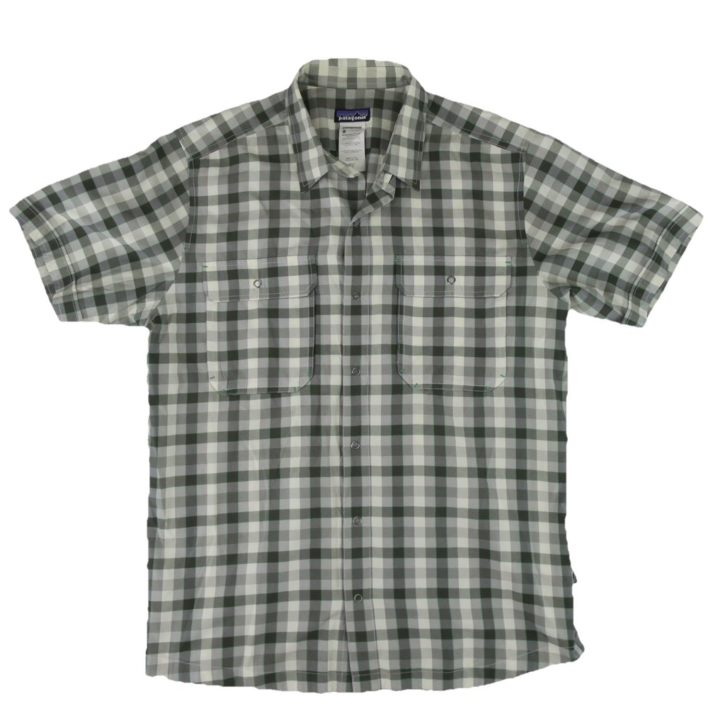 Patagonia Snap Button Up Shirt Short Sleeve‎ Mens Medium Gray